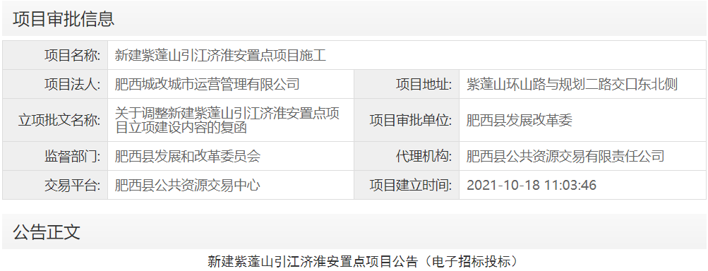 新建紫蓬山引江济淮安置点项目施工