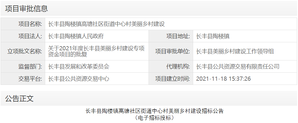 长丰县陶楼镇高塘社区街道中心村美丽乡村建设