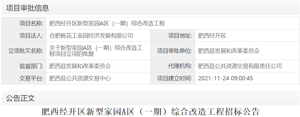 肥西经开区新型家园A区（一期）综合改造工程