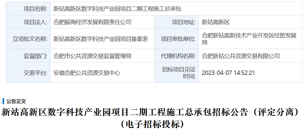 新站高新区数字科技产业园项目二期工程施工总承包